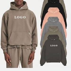 Sweat à capuche épais uni avec boutons, style streetwear, en molleton bouclette de haute qualité, style y2k, 100% coton, coupe carrée courte, lourd, pour homme - Product Image 1