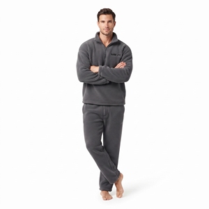 Conjunto de Dos Piezas de Invierno para Hombre, Estilo Moderno con Hombros Caídos, Sudadera con Capucha de Forro Polar Sherpa con Cierre de 1/4 y Logotipo Bordado Personalizado, Conjunto Deportivo - Product Image 6