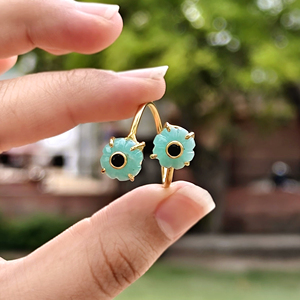 Best selling women <b>ring</b> natural amazonite hand carved flower design <b>adjustable</b> <b>ring</b> brass 18k gold plated fashion jewelry <b>rings</b> - Product Image 3