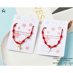 Pulsera de Cuerda Roja con 7 Nudos y Cruz Dorada, Joyería de Moda Unisex, Regalo - Product Image 3