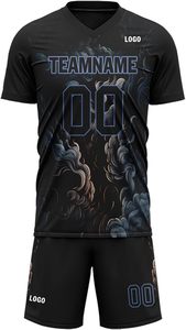 Ensemble de maillots de football personnalisables pour hommes, col en V, manches courtes, respirant, anti-humidité, polyester/coton, grande taille, sangle réglable - Product Image 2