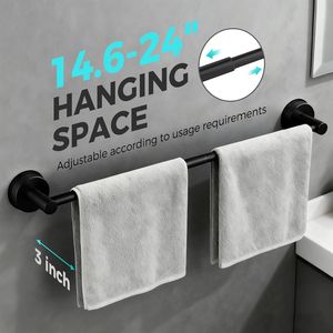 Porte-serviettes de bain mural moderne en acier inoxydable réglable de 14,6 à 24 pouces avec ventouse - Product Image 1
