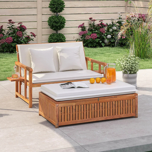 Modern Teak <b>Outdoor</b> Daybed Patio <b>Sofa</b> with Storage Garden Lounge Furniture for Poolside - Product Image 3