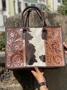 Bolso de mano de piel de vaca auténtica de Nuevo diseñador, bolso de cuero con estilo, bolsos tallados a mano para ocultar el pelo para mujer, multiusos - Product Image 4