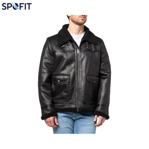 SPOFIT Men's Genuine <b>Leather</b> Breathable Quick Dry Moto <b>Jacket</b> Faux Fur Lining Zipper Closure Windproof <b>Winter</b> Black Regular Fit - Product Image 1