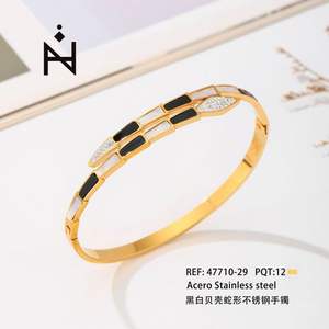 Bracelet tennis en forme de serpent noir et blanc, plaqué or, en acier inoxydable, bijoux de mode unisexe - Product Image 1