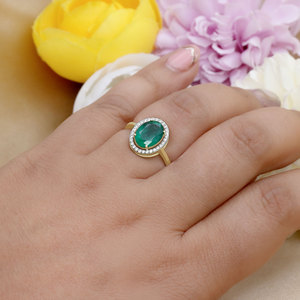 14K Solid Yellow Gold Oval <b>Green</b> Emerald Diamond Halo Engagement <b>Ring</b> Fine Jewelry Wholesale Custom Genuine Gemstone <b>Rings</b> Women - Product Image 4