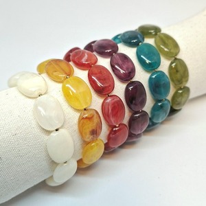 Bracelets élastiques faits main en perles de résine géométriques irrégulières exagérées et perles acryliques ovales, cadeaux pour femmes, artisanat en résine - Product Image 1