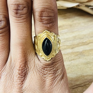 Hot Design Vintage Brass <b>Ring</b> Black Onyx <b>Chunky</b> Boho <b>Ring</b> Statement Gold Plated Handmade <b>Ring</b> Wholesale Tribal <b>Ring</b> For Women - Product Image 4