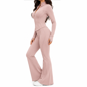 Conjunto Deportivo de Forro Polar para Mujer, Chaqueta con Cremallera, Pantalones Acampanados con Ribete Lateral, Ropa Deportiva Informal Cómoda, Ropa Deportiva Personalizada OEM - Product Image 3