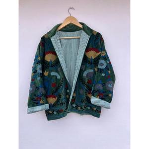Handmade Cotton Kimono <b>Jacket</b> Jungle Animal Print Embroidery Knitted Winter Soft Coat - Product Image 4