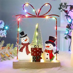 Pre-Lit LED Wooden Snowmen for Home <b>Christmas</b> Tabletop Decorations Battery Operated Ornament Gift <b>Boxes</b> Metal Frame Decorations - Product Image 1