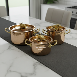 Ensemble de casseroles et poêles en acier inoxydable martelé artisanal, écologique, de qualité supérieure européenne, ustensiles de cuisine décoratifs avec accents de raisin doré - Product Image 6