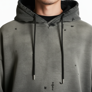 Sweat-shirt à capuche oversize pour homme, couleur unie, en coton French Terry délavé, avec poches, anti-boulochage, coupe automne - Product Image 3