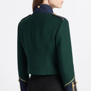 Veste de parade cérémonielle ajustée pour femme, style hussard, vert doré tressé, avec garniture marine, style napoléonien - Product Image 5