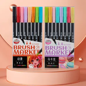 8-Color Dual Tip Brush pena seni spidol Set dengan kuas dan merasa Tips untuk anak-anak dan orang dewasa untuk mewarnai buku seni