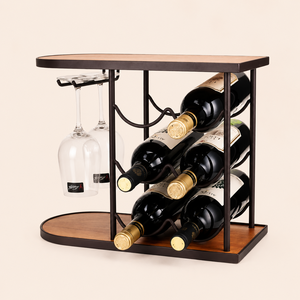 Modern Metal <b>Wine</b> Rack with Wood Handle 6 Bottle Tabletop <b>Wine</b> Holder for Home Kitchen Bar Freestanding Iron Art Bottle Display - Product Image 3