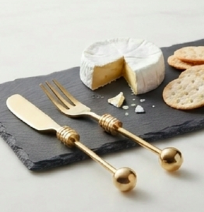 Juego de cubiertos modernos dorados con mangos de bola, cubiertos de metal pulido para uso en bodas y cenas. - Product Image 4
