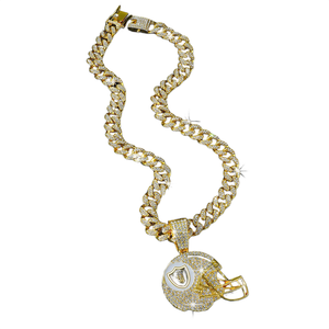 Jewelux Iced Iced Raiders Football Helmet Pendant 22K <b>Silver</b> Plated Rhinestone <b>Charm</b> Hiphop Style Unisex Everyday Wear For Sale - Product Image 3