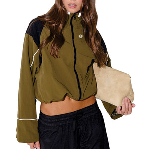 Custom Women Cropped Track Windbreaker <b>Jacket</b> <b>Lightweight</b> Streetwear Waterproof Striped Zip Up Outerwear OEM <b>jacket</b> for men USA - Product Image 4