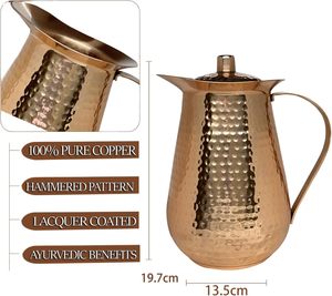 Jarra de Agua Elegante de Cobre Martillado con Tapa, Diseño Cónico, Jarra para Servir en Cocina y Comedor, Jarra Metálica al por Mayor - Product Image 2