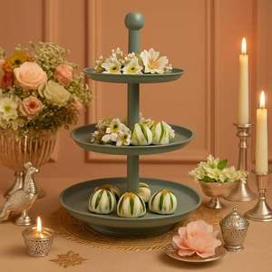 Support à gâteau décoratif à trois étages en céramique, présentoir et support de service vert multi-niveaux pour gâteaux, cupcakes au meilleur prix - Product Image 6