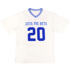 เสื้อยืดโอเวอร์ไซส์ลายฟุตบอล Zeta Phi Beta สีงาช้างสำหรับผู้หญิง พร้อมตัวอักษรกรีก ZPB หมายเลขแบบเชนิลล์ เสื้อทรงลำลองสำหรับชมรมนักศึกษา - Product Image 1