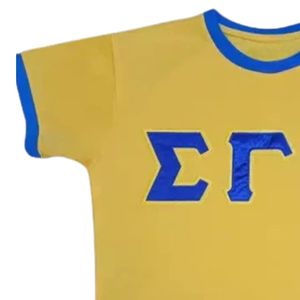 T-shirt Ringer Sororité Sigma Gamma Rho Lettres en Satin Noir Manches Courtes Femme Motif Lettres Grecques Décontracté Tendance Personnalisé - Product Image 2