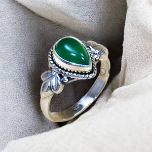 Anillo de Boda de Plata de Ley 925, Ligero, con Piedra Preciosa de Ónix Verde Natural con Engaste de Bisel en Forma de Perla para Mujer, Venta al por Mayor - Product Image 2