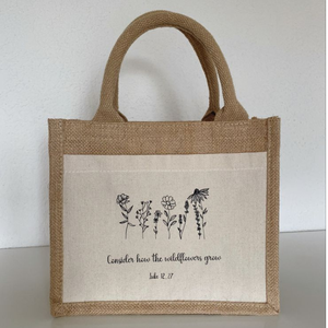 Sac fourre-tout en jute personnalisé, petit format, écologique, réutilisable, avec poignées en corde, motif lettres, vente en gros - Product Image 2
