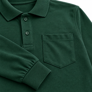 Camiseta Polo de Manga Larga Verde Botella con Bolsillo, Uniforme Escolar para Niños - Product Image 4