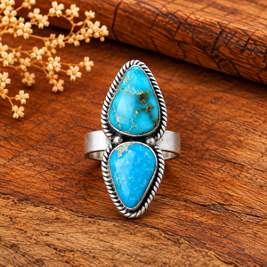 Anillo de Piedras Preciosas de Estilo Bohemio Occidental Hecho a Mano en Turquesa Azul, Joyería del Suroeste, Anillo Ajustable de Moda para Mujer - Product Image 4