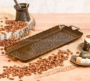 Plateau de service carré en cuivre décoratif de fantaisie pour le café et le thé, artisanat artisanal moderne et durable fait à la main avec taille et logo personnalisables - Product Image 2