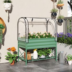 Raised Garden Bed with Legs Cover Metal Elevated <b>Planter</b> <b>Box</b> with Bottom Shelf Liner for Vegetables Green Flower Pots & <b>Planters</b> - Product Image 2