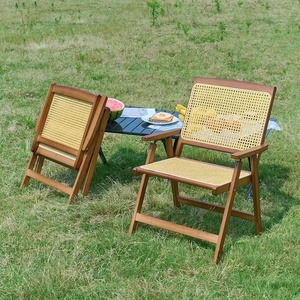 Chaise de camping pliante extérieure <span class=keywords><strong>double</strong></span> personne chaise de pique-nique de plage en bambou Portable fauteuil de loisirs en rotin PE - Product Image 2