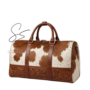 Western Cowhide Leather Duffle <b>Bag</b> Hair Hide Travel Weekender Luggage Large Capacity Foldable Zipper <b>Overnight</b> Handbag for Women - Product Image 1
