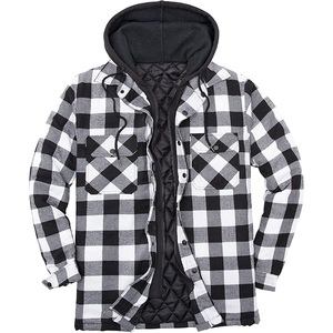Veste d'hiver pour homme en sherpa à carreaux, doublée polaire, coupe-vent, épaisse, imprimée, avec fermeture éclair et col rabattable - Product Image 2
