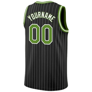 Custom Basketball Jersey <b>Black</b> Green Striped Sublimated Print Breathable Mesh Tank <b>Top</b> Unisex Adult All Seasons - Product Image 2