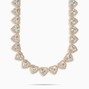 Collar llamativo de cadena de tenis con corte de corazón estilo hip-hop, chapado en oro de 18K, joyería de lujo para mujer para bodas - Product Image 1