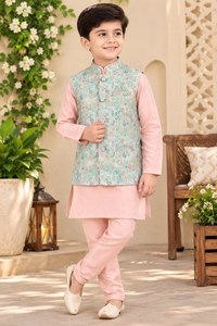 Kids <b>Boys</b> Silk Jacquard Wrinkle Free All Seasons Ethnic Wedding & Festive Wear <b>Kurta</b> Pajama Set - Product Image 3
