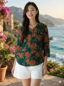 Las Mejores Blusas Cortas Estilo Boxy para Adolescentes, Tops sin Mangas, Primavera, Otoño, Invierno, Seda, Algodón, Manga Tres Cuartos, Estampado, India - Product Image 5