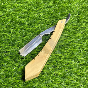 มีดโกนหนวดแบบกำหนดเอง ด้ามไม้พร้อมตัวล็อคแบบสวิง สแตนเลสสตีล สำหรับโกนหนวดและโกนคอ ขายส่ง รับผลิตแบบ OEM แบรนด์โรงงาน - Product Image 1