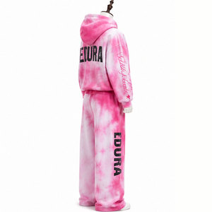 Custom Vintage High-Street Rhinestone Tracksuit Tie <b>Dye</b> <b>Spray</b> Wash Print Acid Wash Double Waistband Sweatpants Sweatsuit Set - Product Image 2