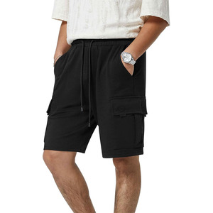 Shorts de sport décontractés pour hommes en coton avec cordon de serrage, taille élastique, pour l'entraînement, la gym, le jogging, avec 5 poches - Product Image 1