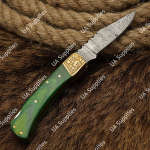 Couteau pliant professionnel en acier Damas pour bricolage industriel, manche en bois vert gravé, personnalisable OEM/ODM, multifonctionnel - Product Image 3