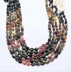 Perles de tourmaline naturelle multicolores, lisses, taillées en forme de poire, 7x10 mm, pierres précieuses de tourmaline, brin de 14 pouces, tourmaline en forme de poire - Product Image 1