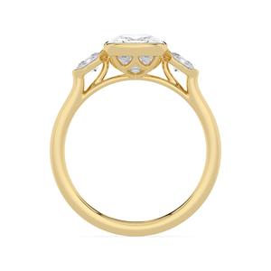 Elegante anillo de compromiso con diamante cultivado en laboratorio, corte ovalado, bisel con piedras laterales de moda, forma elegante, tres piedras, medio bisel, oro rosa, blanco. - Product Image 4