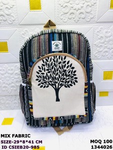 Himalayan Hemp <b>Canvas</b> Mix Fabric Backpack with Hamsa Hand Design Chains 29x8x41 Cm Casual Daily Use Zipper Closure - Product Image 2
