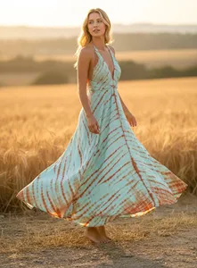 ชุดเดรสแฟชั่นสตรีผ้าเรยอนมีดี้เดรสคอวีแขนกุดเปิดหลังทรงหลวมลำลองชุดเดรสฤดูร้อน - Product Image 3