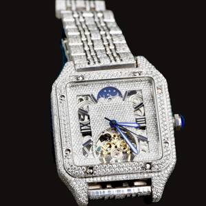 Premium Quality <b>Square</b> Case Moissanite Diamond With Roman Numerals Unique Glass Dial Iced Out Hip Hop Wristwatch - Product Image 5